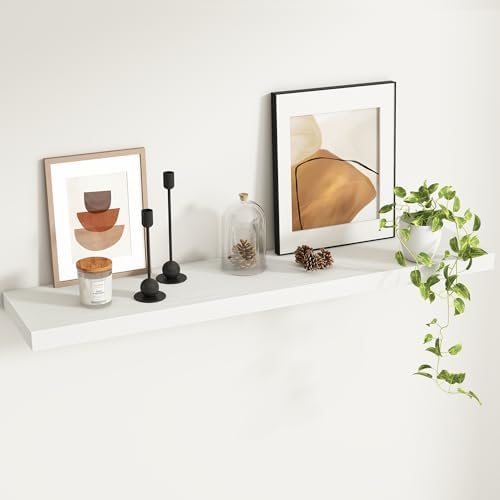Floating Shelves - 9.3 Inch Deep Wall Shelf for Decor & Storage - Wall Mounted Display Shelving with Invisible Heavy-Duty Metal Bracket - 48" W x 9" D x 1.6" H - Set of 1 - Rustic White