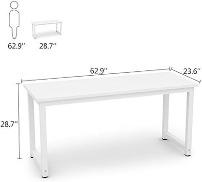 Tribesigns Computer Desk, 63 inch Large Office Desk Computer Table Study Writing Desk for Home Office, White