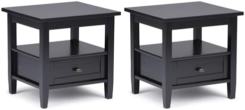 SIMPLIHOME Warm Shaker 20" Wide End Tables in Black (Set of 2)
