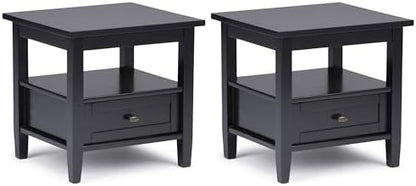 SIMPLIHOME Warm Shaker 20" Wide End Tables in Black (Set of 2)