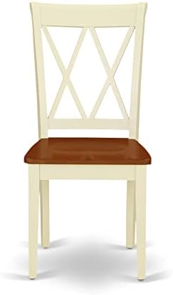 East West Furniture CLC-BMK-W Clarksville Dining Room Chairs - Double Cross Back Wood Seat Chairs, Set of 2, Buttermilk & Cherry