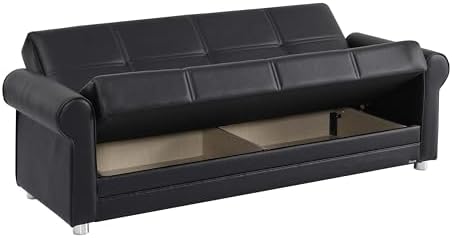 Ottomanson Convertible Sofa Bed Futon Couch with Hidden Storage & Click-Clack Sit-Sleep Conversion – Firm Support Sleeper Sofa for Living Room, Apartment & Guest Room, Black