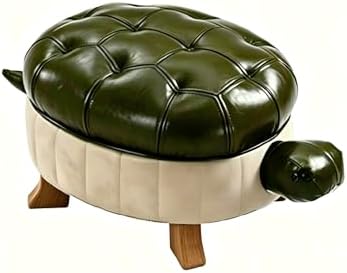 Animal Footstool Turtle Upholstered Ottoman PU Leather Pouf Wood Foot Stool Rest for Living Room Bedroom Sofa Bench Seat Chair, Grass (Small, Dark Green)