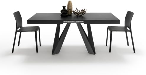 Mobili Fiver, Romina Extendable Table 55.1(86.6) x35.4 in, Ashwood Black with Black Iron Legs, Made in Italy