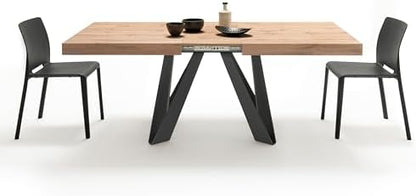 Mobili Fiver, Romina Extendable Table 63(94.5) x35.4 in, Rustic Oak with Black Iron Legs, Made in Italy