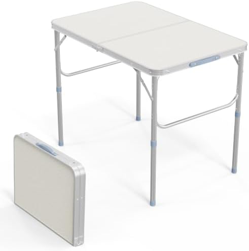 VINGLI 3FT Small Camping Folding Table Adjustable Height Aluminum Folding Table for Picnic Party BBQ, Plastic RV Suitcase Table Portable Lightweight Fold Up Utility Outdoor Tables