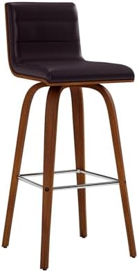 Armen Living Vienna 30" Bar Height Swivel Brown Faux Leather and Walnut Wood Bar Stool