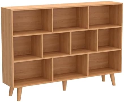 IOTXY Wooden Open Shelf Bookcase - 3-Tier Bookshelf with Legs, Pear Yellow