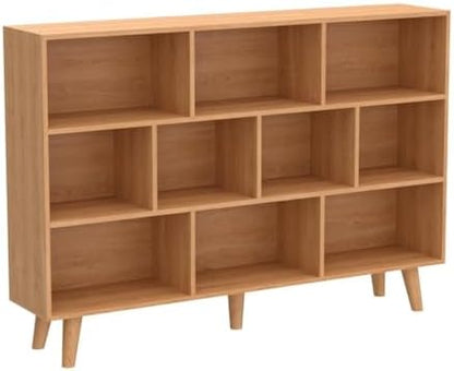 IOTXY Wooden Open Shelf Bookcase - 3-Tier Bookshelf with Legs, Pear Yellow