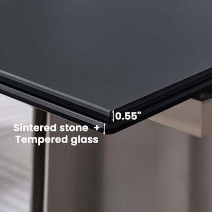 Extendable Dining Table for 8-12 Seat, Pure Black