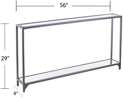 SEI Furniture - Bergen Narrow Console Table - Silver - Transitional Design, Metal and Glass - Ideal for Entryway, Living Room (CM3656)