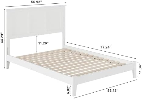 AFI, Madison Full Solid Wood Low Profile Wood Platform Bed, White