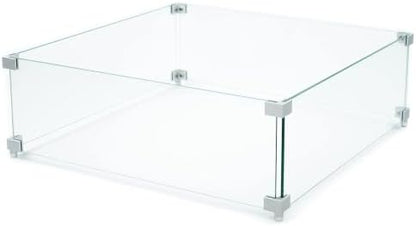 AMS Fireplace 23” Square Clear Tempered Glass Wind Guard for Fire Pit Table