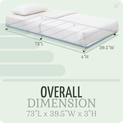 Kings Brand Twin Roll-Out Metal Platform Trundle Bed Frame, Glacier
