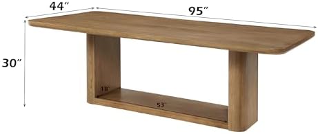 95'' Widen Rectangular Dining Table Rustic Wood Kitchen Dinner Table, Retro Modern Mid-Century Style, Sturdy Pedestals Base, Oak