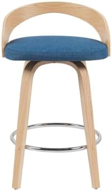 Armen Living Sonia Modern Swivel Counter Height Bar Stool with Blue Upholstered Seat and Patterned Oak Wood Finish