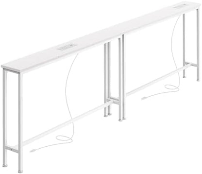 SUPERJARE 78.8 inch Narrow Behind Couch Table with 2 Charging Stations