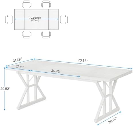 Tribesigns Farmhouse Dining Table for 6 People, 70.8-Inch Rectangular Wood Dining Table, Rustic Kitchen Table with Heavy Duty Metal Legs for Dining Room