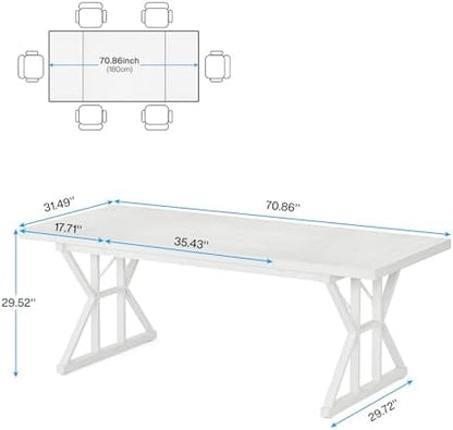 Tribesigns Farmhouse Dining Table for 6 People, 70.8-Inch Rectangular Wood Dining Table, Rustic Kitchen Table with Heavy Duty Metal Legs for Dining Room