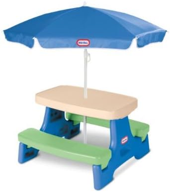 Little Tikes Easy Store Jr. Picnic Table with Umbrella - Blue / Green, 27.25''L x 27.00''W x 18.25''H