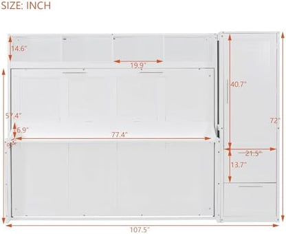 Merax White Horizontal Full Size Murphy Bed with Wardrobe and 2 Drawers