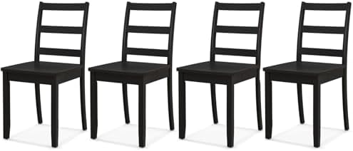 Wooden Dining Chairs Set of 4, Farmhouse Armless Wood Kitchen Chair with Back, Restaurant Side Chairs for Study, Dining Room, Black