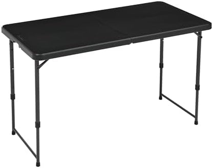 Amazon Basics Portable 4 Ft Rectangular Folding Dining Table, 4 Adjustable Height Settings, Space Saving Fold-in-Half Design and Carrying Handle, Indoor & Outdoor, Washed Black, 47.8 x 23.9 x 33.9 in