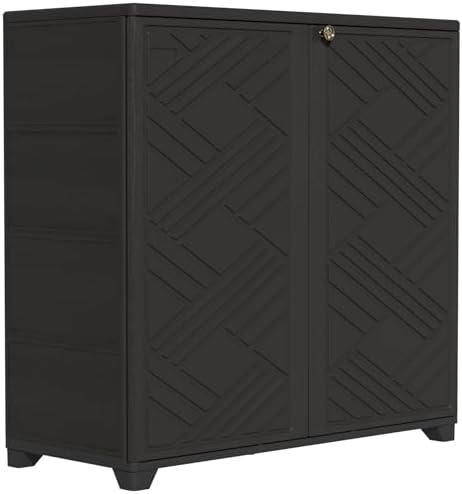 ZZM Indoor/Outdoor Storage Cabinet Waterproof, 34"x15"x34" Plastic Outdoor Storage Box for Garden Balcony Bathroom, All Weather Outdoor Storage Clearance, DIY Usage, with 1 Shelf (Black)