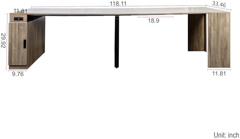 Extendable Dining Table with Storage, Extra Console Table for 1-12 People, Folding Space Saving Dining Room Table with Built-in Outlet for Homes, Apartments, Oak