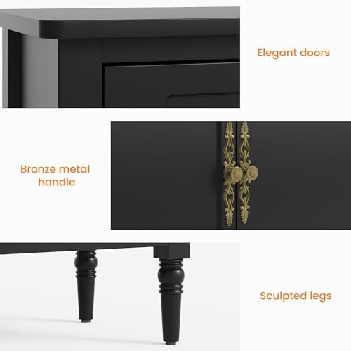 RoyalCraft Buffet Sideboard Cabinet with 3 Doors, Wooden Coffee Bar Credenza with Adjustable Shelves, Vintage Storage Cabinet for Kitchen Dining Entryway Living Room, Black