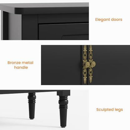 RoyalCraft Buffet Sideboard Cabinet with 3 Doors, Wooden Coffee Bar Credenza with Adjustable Shelves, Vintage Storage Cabinet for Kitchen Dining Entryway Living Room, Black