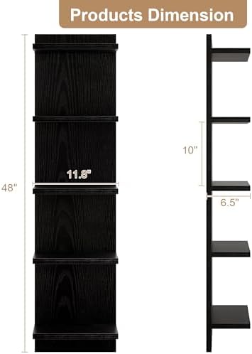 5 Tier Black Floating Wall Shelf, Vertical Storage Tower, 1-Pack