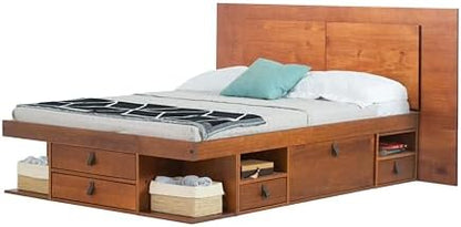 memomad Bali Slim Set: Bed + Flat Headboard, Full Size, Caramel Brown