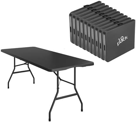 10 Pack 6FT Folding Tables, Heavy Duty, Carry Handle, White