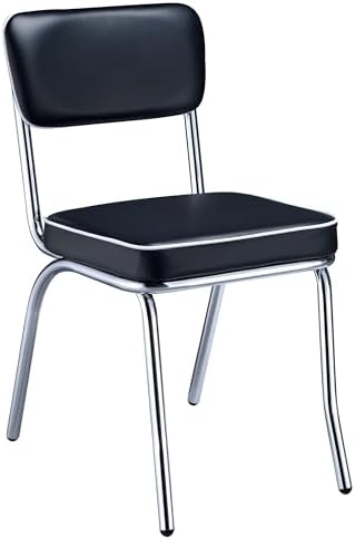 Coaster Retro Metal Chrome Faux Leather Dining Chairs Set of 2, Black 2066
