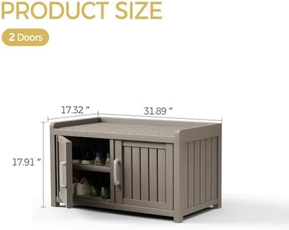 2 Doors Outdoor Shoe Storage Cabinet Waterproof for Entryway, Hallway, Gray