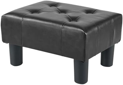 BRIAN & DANY Small Foot Stool, Leather Foot Stools with Legs, Stable Small Footstool for Living Room, Jet Black