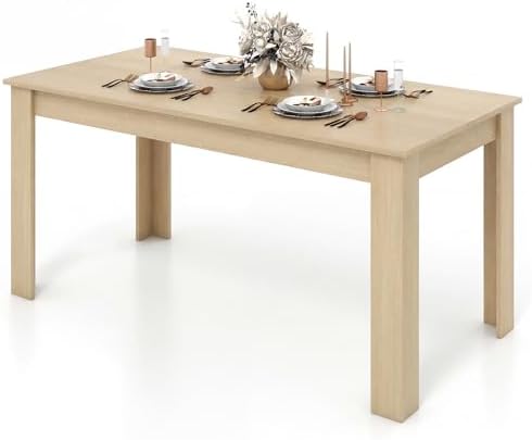 GIANTEX Dining Table for 4-6, 63" Large Rectangular Kitchen Table, Natural