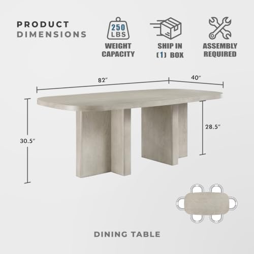 Lexicon 82" W Modern Rectangular Wood Dining Table for 4 to 6, Light Gray