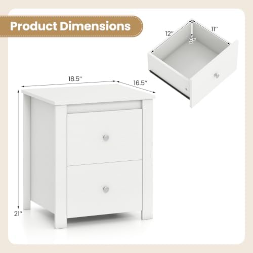 GIANTEX 21'' Wooden Nightstand Set of 2 with 2 Drawers, White