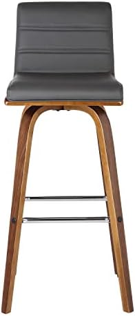 Armen Living Vienna Mid-Century Modern 30" Bar height Barstool Faux Leather Wood Finish, Grey/Walnut