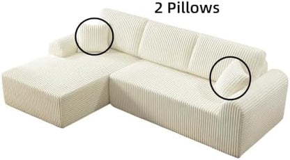 109" White Oversized Sectional Boneless Deep Seat Couch. Left Face Chaise