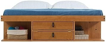 memomad Bali Slim Set: Bed + Flat Headboard, Full Size, Oak Brown