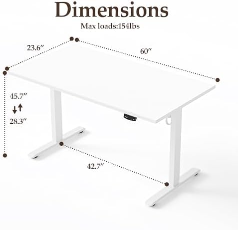 Klicelor 60 x 24 Electric Standing Desk, Height Adjustable, White