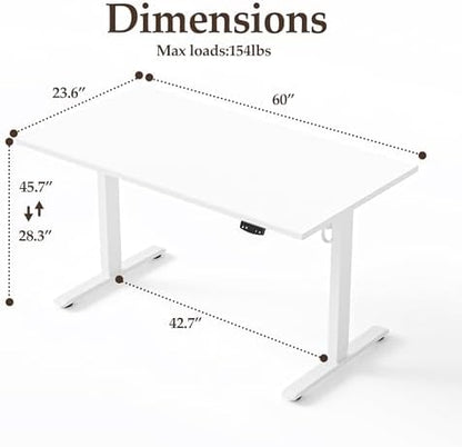 Klicelor 60 x 24 Electric Standing Desk, Height Adjustable, White