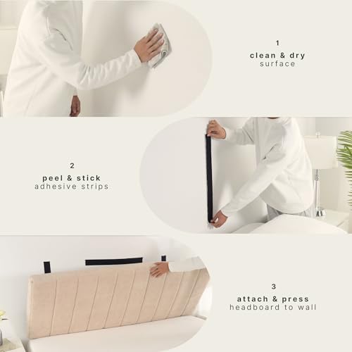 Nestl Upholstered Full Headboard - Easy Assemble Channel Stitched Headboard Full Size - Wall Mounted Headboards with 3D Soundproof Wall Panels Peel & Stick Floating Headboards, Grey