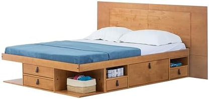 memomad Bali Slim Set: Bed + Flat Headboard, Full Size, Oak Brown