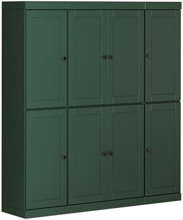 Palace Imports Solid Wood Pantry Cabinet – 71.5" Tall, 65" W - Wooden Storage Cabinet w/ 8 Shaker Doors, 2 Drawers & 12 Adjustable Shelves for Kitchen – Green, 100% Eco-Friendly Wood, Made in Brazil