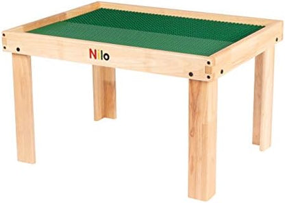 NILO Kids Play Table Set with 2 Compatible Lego Duplo Detachable Two-Sided Baseplates/Boards/Mats (N34 Activity Table Without Holes, 24x32x20 and 2X Green Base Plates 12x32)