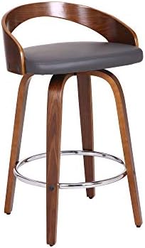 Armen Living Sonia 26" Counter Height Swivel Gray Faux Leather and Walnut Wood Bar Stool